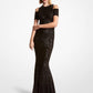 Sequined Stretch Cold-Shoulder Gown