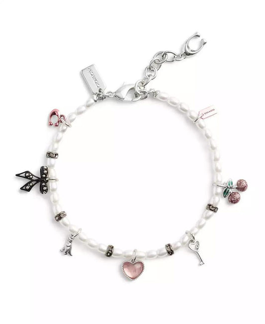 Faux Stone Signature Bowtique Mini Charm Cultured Pearl Bracelet