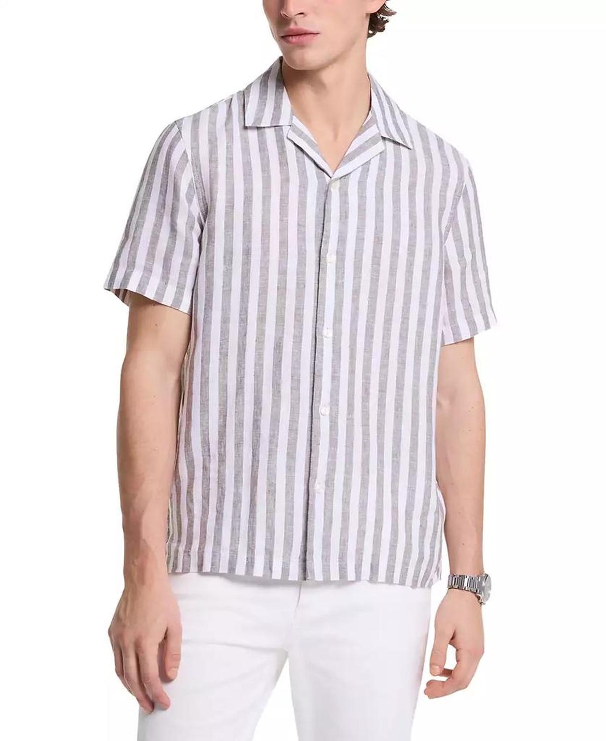 Men's Relaxed-Fit Linen Stripe Shirt
