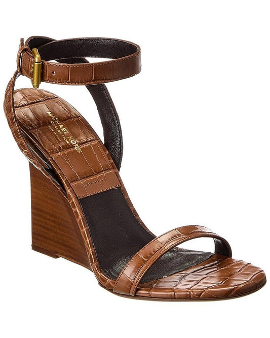 Claudia Croc-Embossed Leather Wedge Sandal