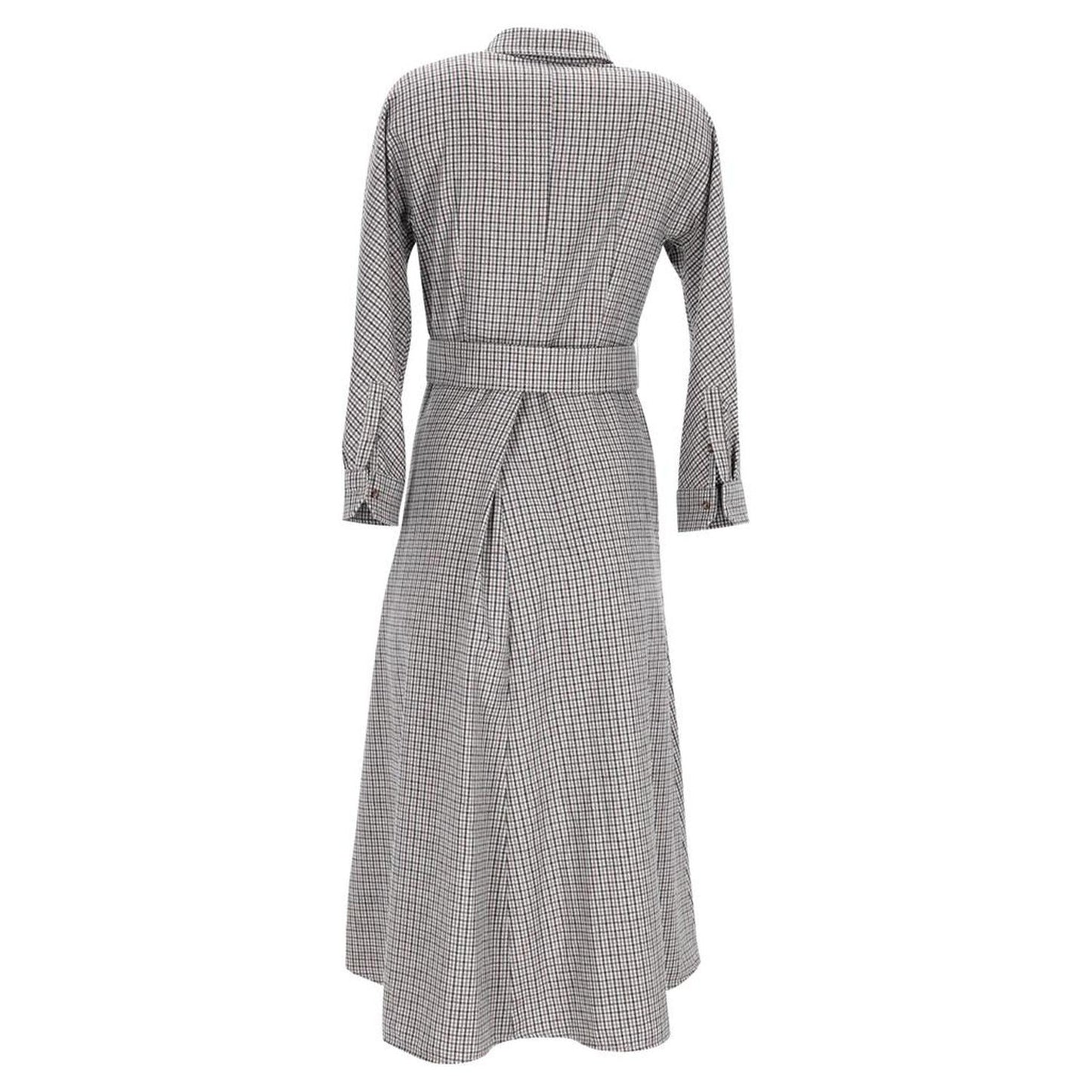 Weekend Check Fischio Maxi Belted Dress in Grey Virgin Wool