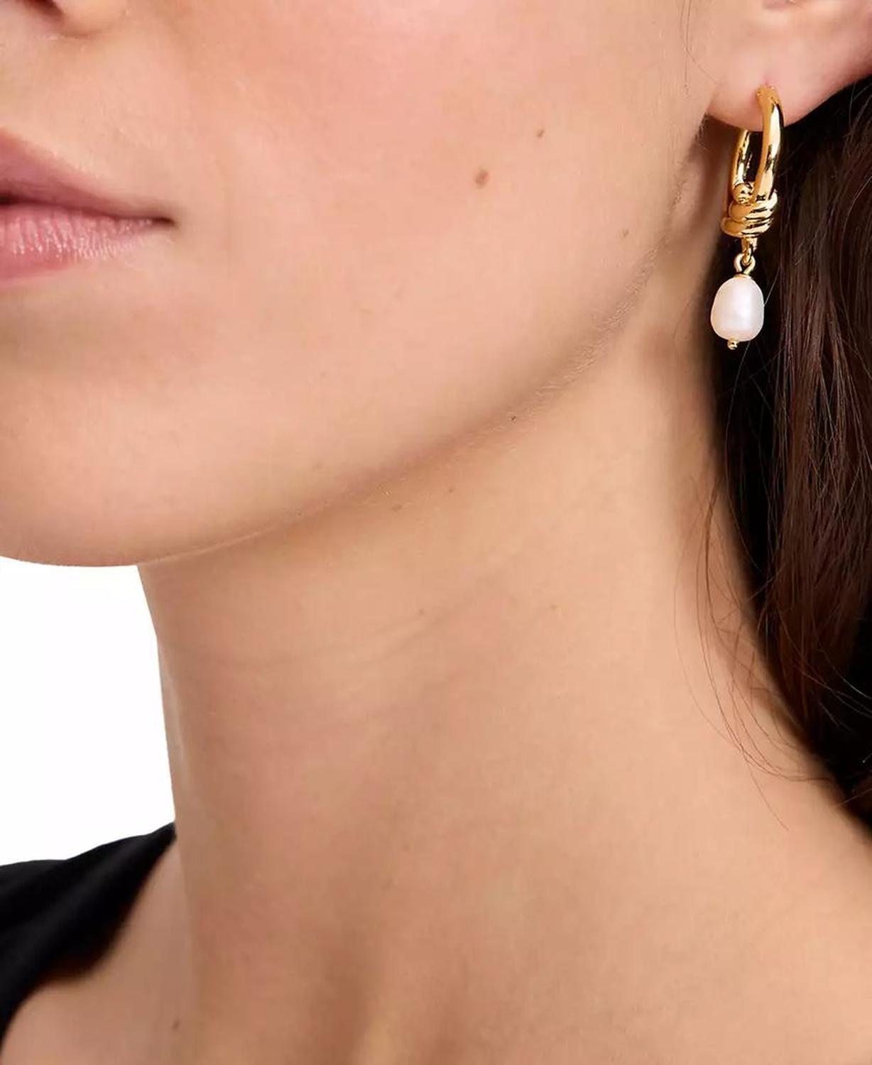 Gold-Tone Freshwater Pearl Charm Knot Hoop Earrings