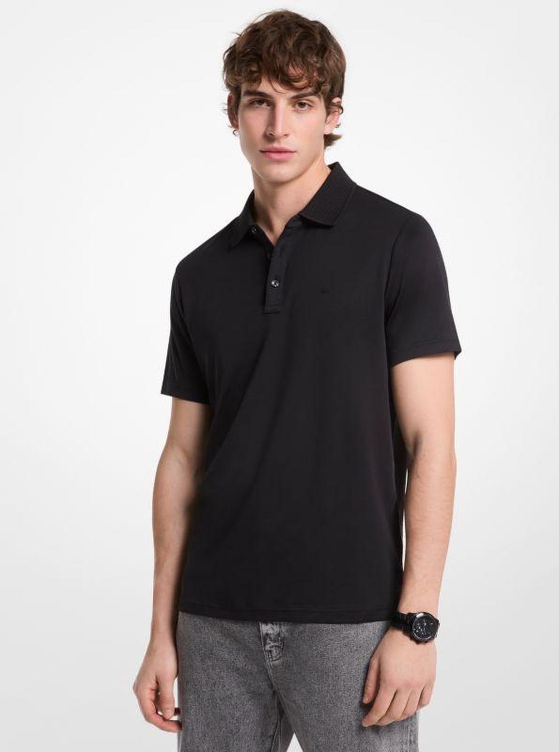 Cotton and Mesh Collar Polo Shirt