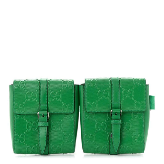 Gucci Calfskin Gg Tennis Embossed 2 Detachable Pouch Belt Bag In Shamarock