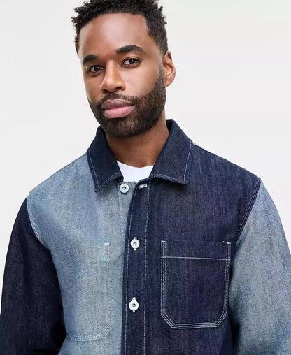 Men's Eberse Relaxed Fit Two-Tone Button-Front Denim Shirt Jacket