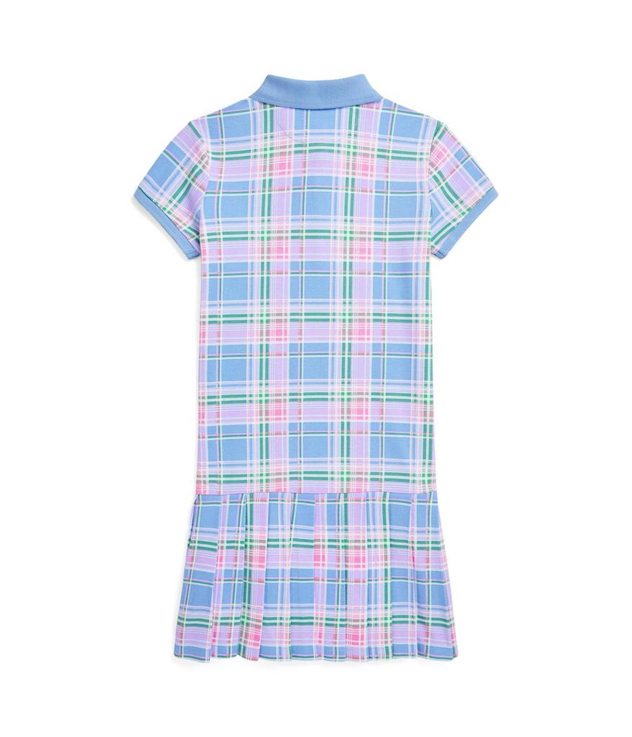 Plaid Cotton Mesh Polo Dress (Big Kid)