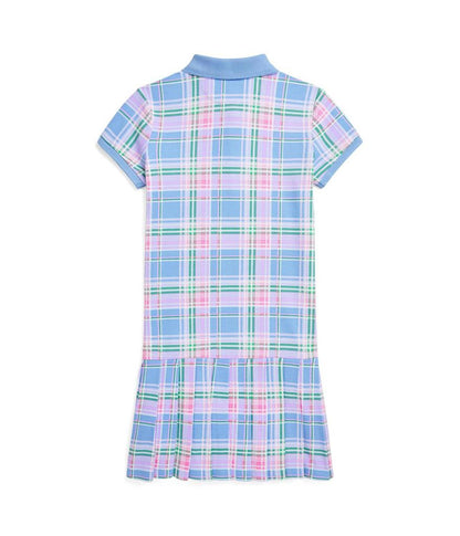 Plaid Cotton Mesh Polo Dress (Big Kid)