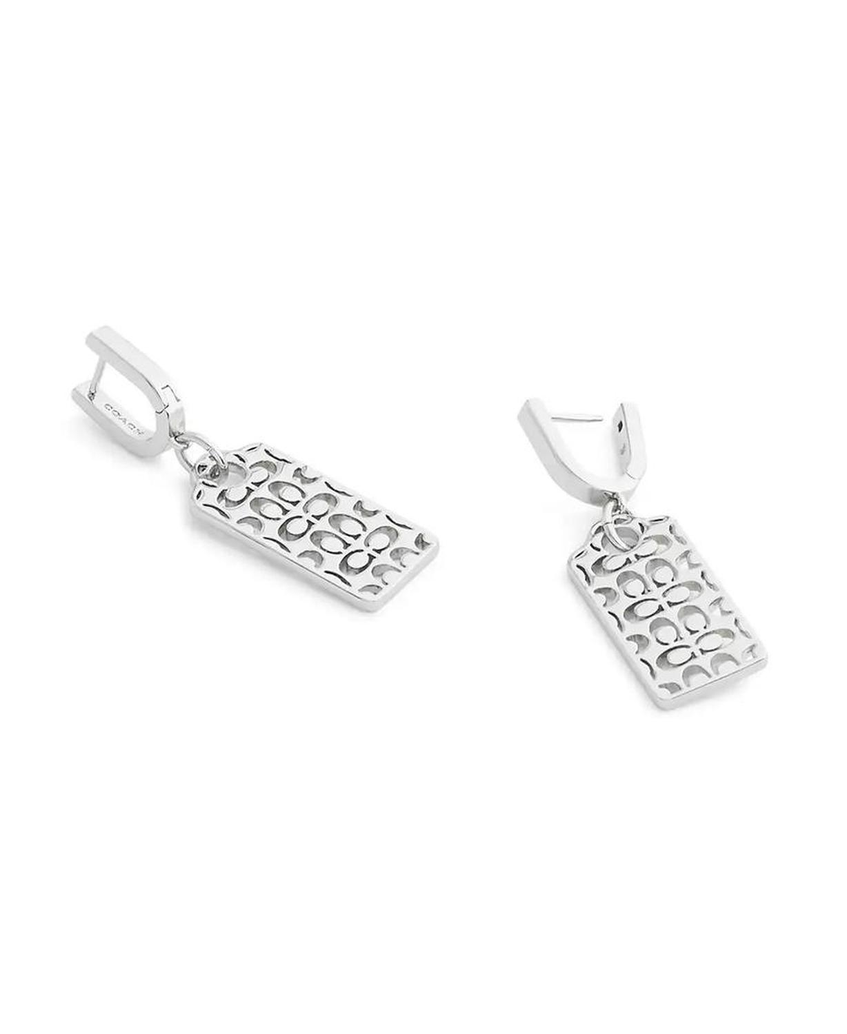 Rhodium Plated Hangtag Drop Earrings