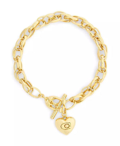 Gold Plated Heart Charm Interlocking Link Bracelets