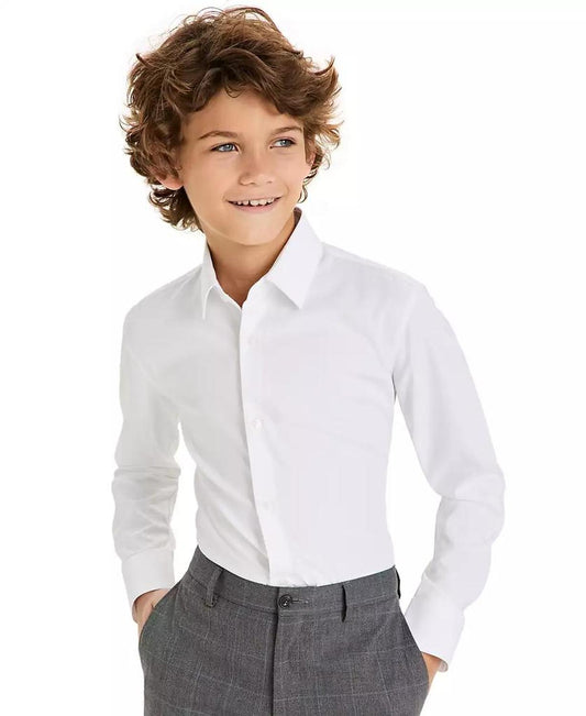 Solid White Button Down Dress Shirt, Big Boys