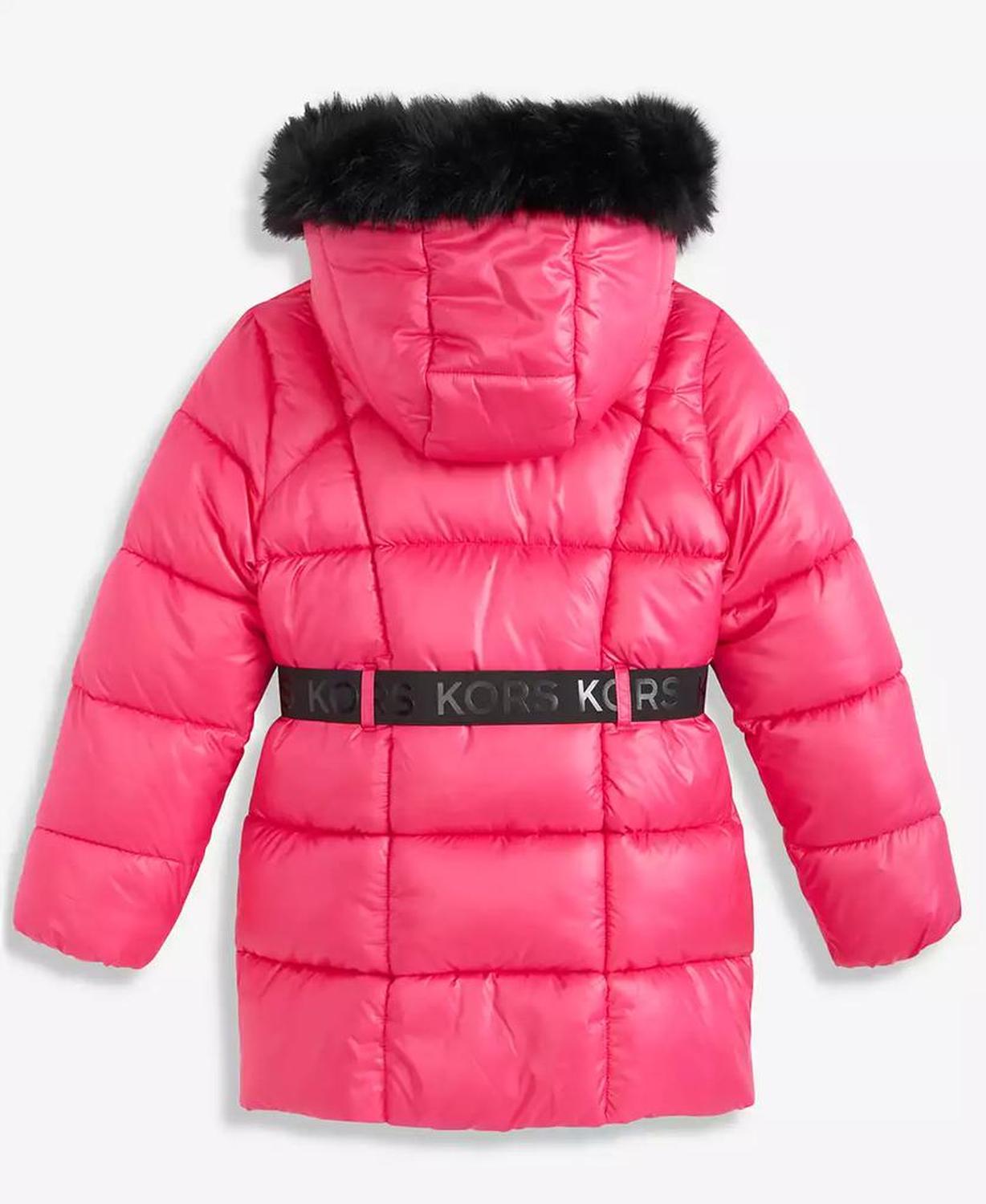 Girls 7-16 Active Belted Stadium Puffer Jacket With Faux-Fur Trim