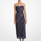 Denim Floral Soutache Lace Strapless Sheath Dress