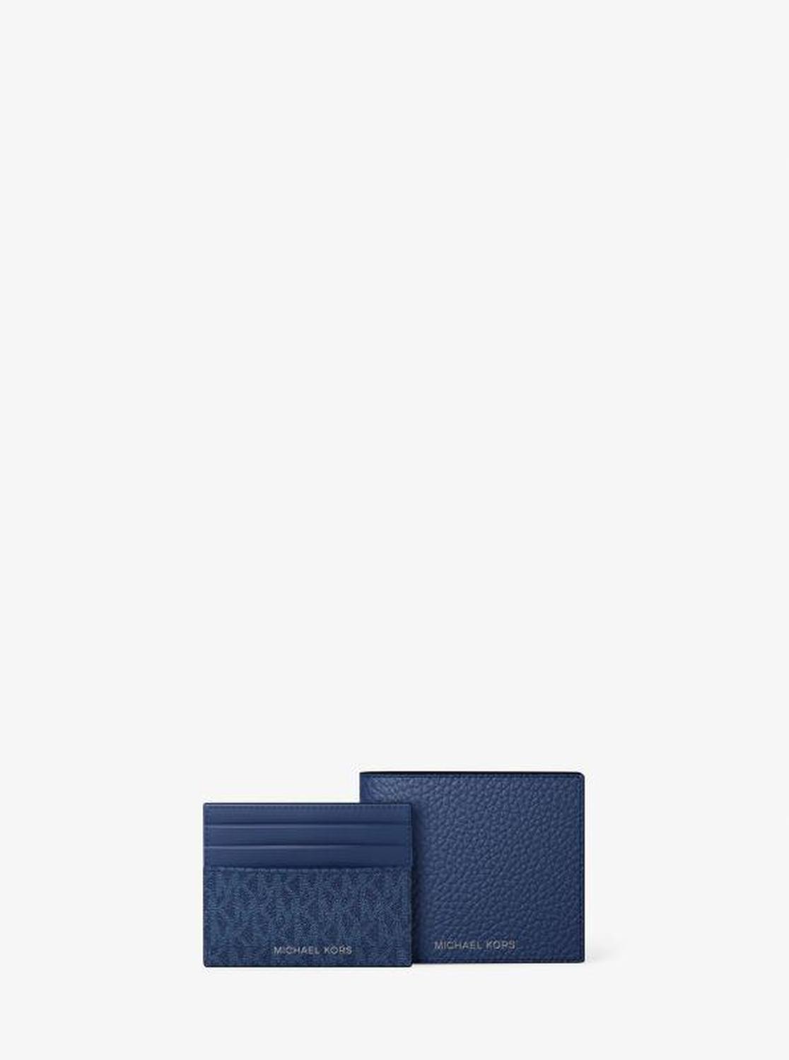 Pebbled Leather Billfold Wallet and Signature Logo Card Case Gift Set
