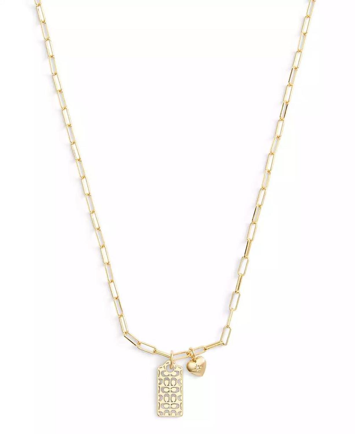 Faux Stone Signature Quilted Hangtag Pendant Necklace