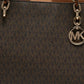 Michael Kors Tow Tone Signature Coated Canvas And Faux Leather Large Sofia Tote