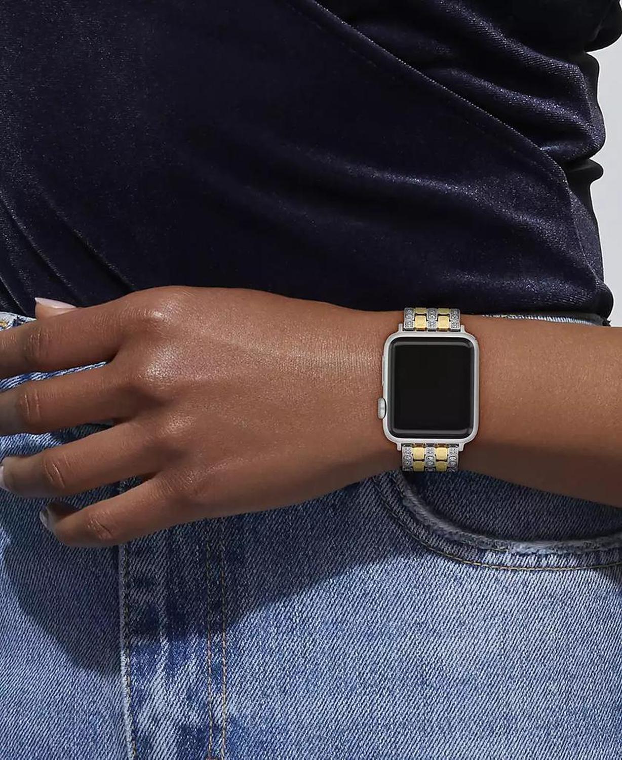 Women's Two Tone Stainless Steel and Crystals Apple Watch Strap, 38mm, 40mm, 41mm