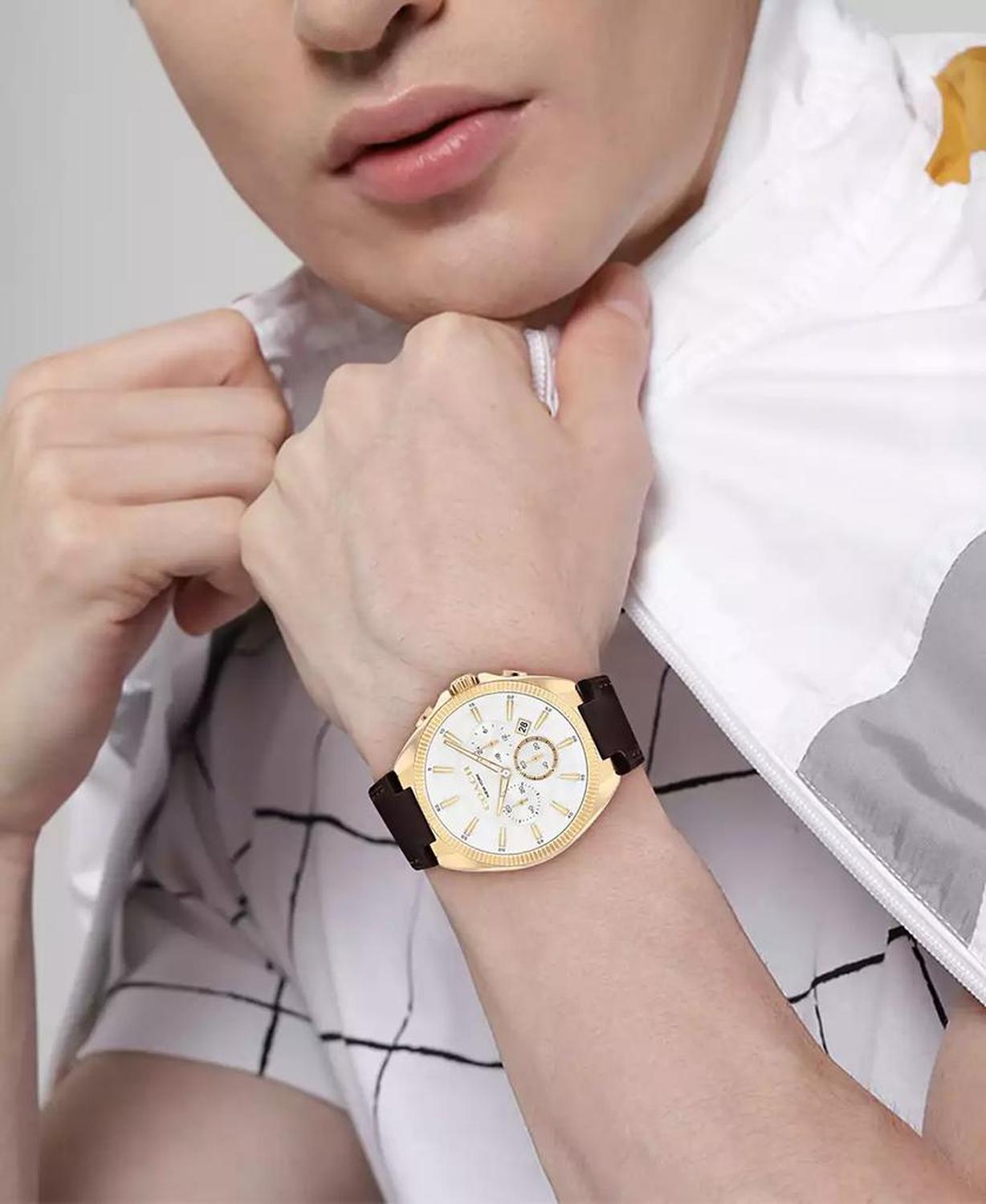 Men's Jackson Dark Brown Leather Calfskin Strap Watch, 44.1mm