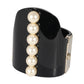 Chanel 2015 Gold Tone Resin Hinged Bangle Bracelet With Faux Pearls