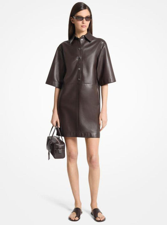 Leather Short-Sleeve Shirt Dress