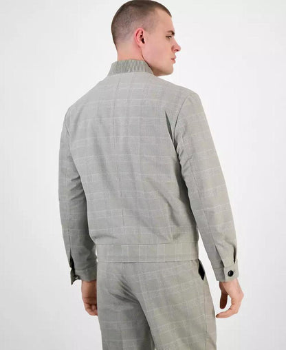 HUGO by Men's Ukashi252f1x Modern-Fit Glen Check Full-Zip Bomber Jacket