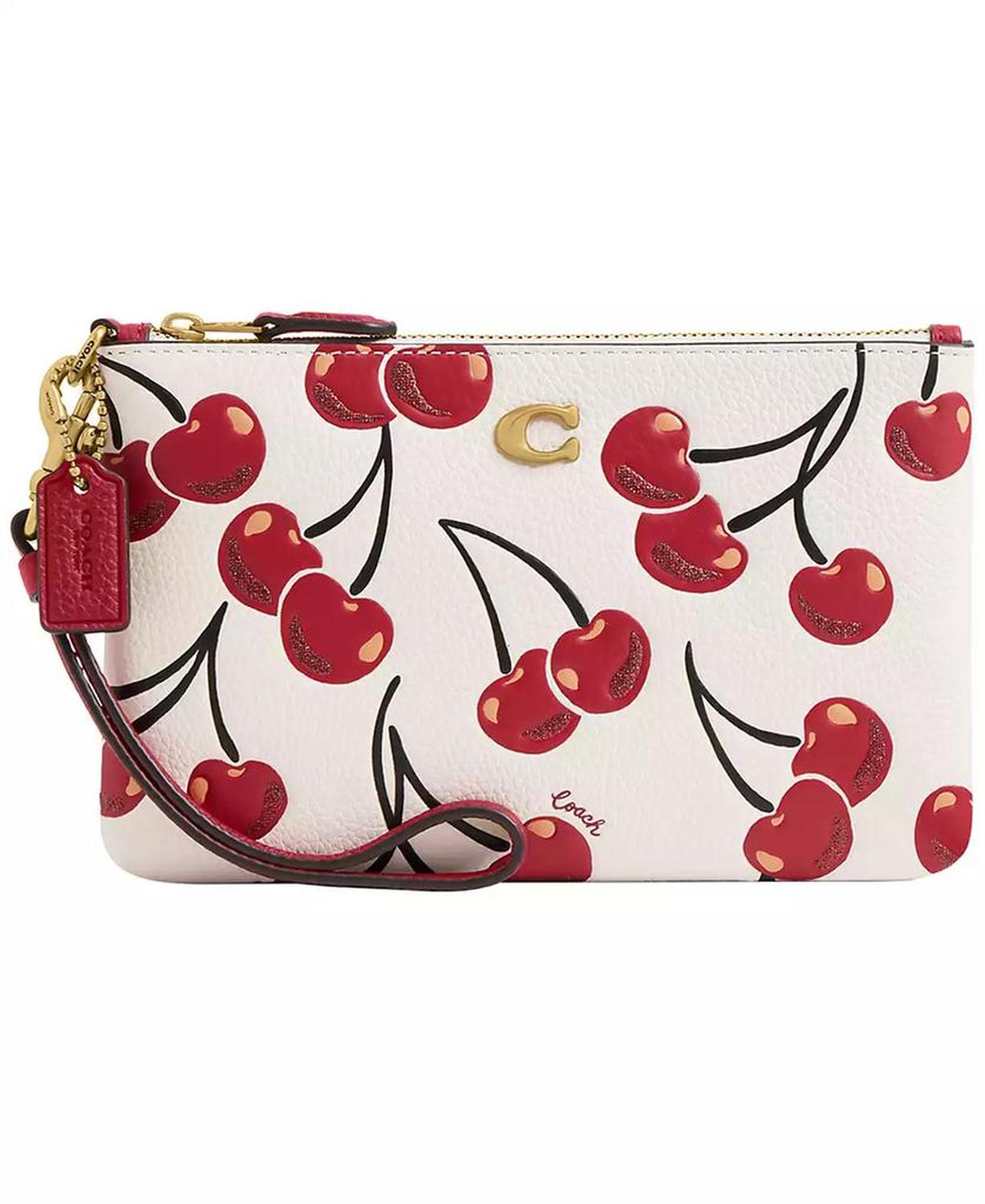 Boxed Essential Small Cherry Print Leather Wristlet