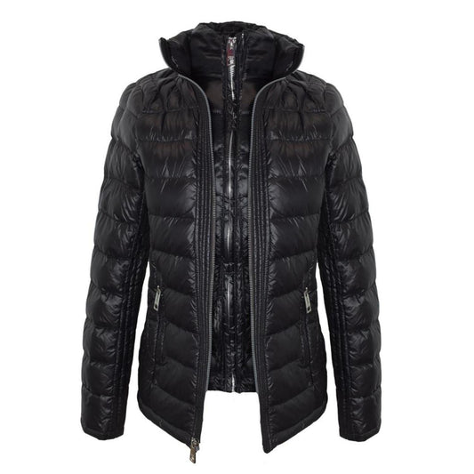 Michael Michael Kors Women's Black Double Zip Packable Jacket with Hidden Hood Down Fill