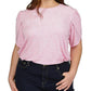 Petites Womens Printed Tulip Sleeves Pullover Top