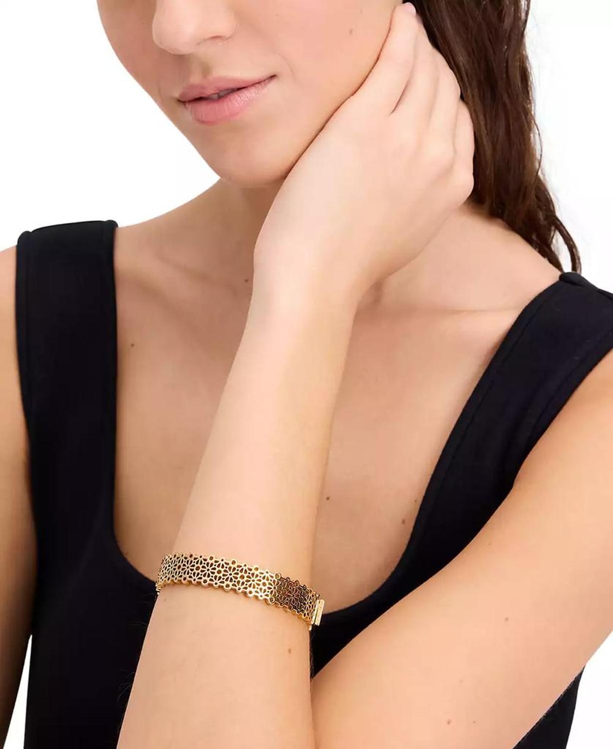 Gold-Tone Spade Flower Lace Thin Bangle Bracelet