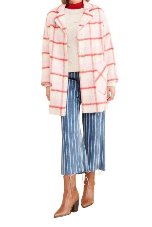 Strawberry Plaid Coat In Pink Plaid