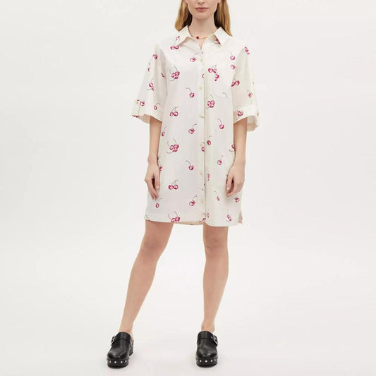 Coach Outlet Cherry Print Button Front Short Dress In Organic Cotton