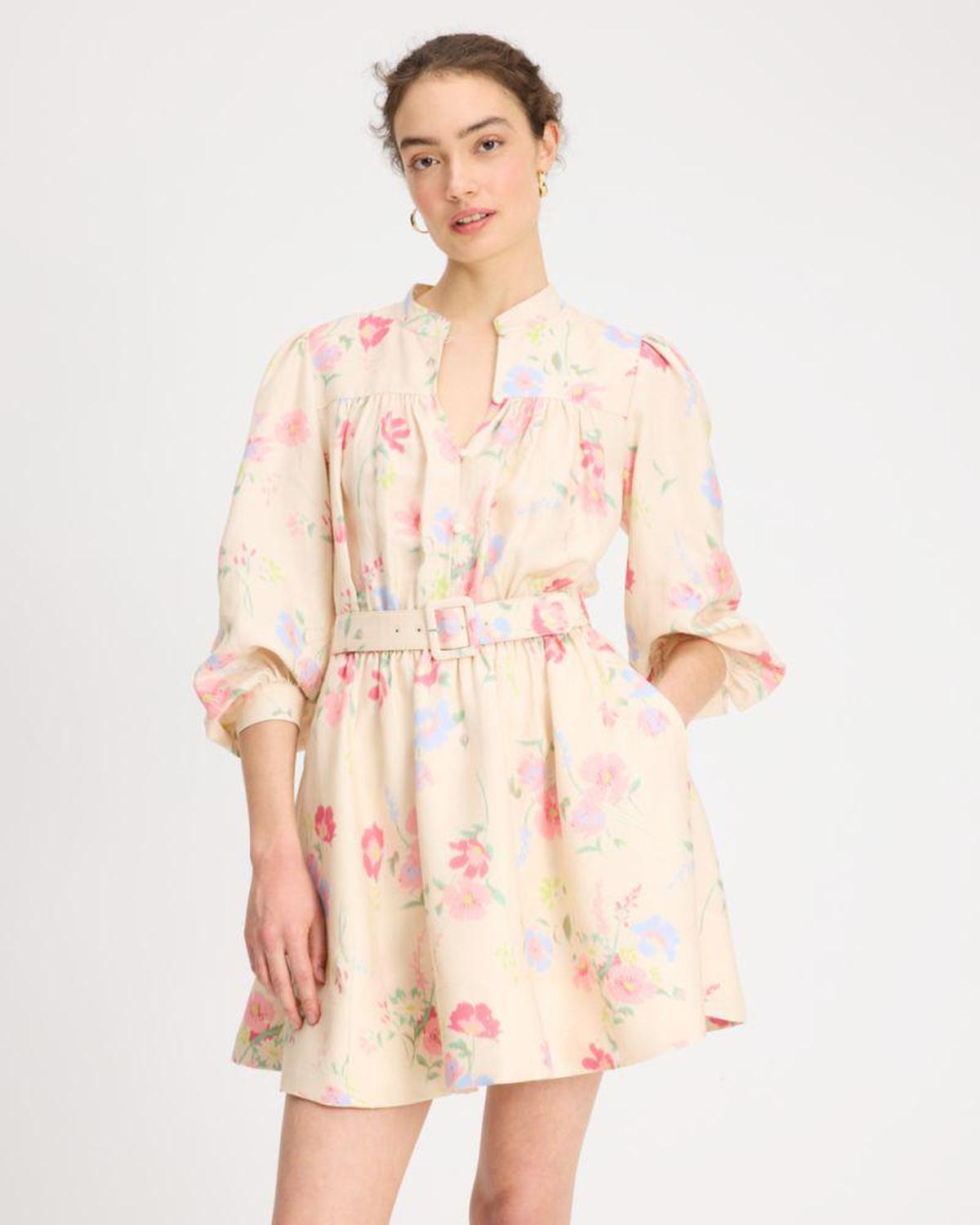 Whimsical Garden Belted Shirt Dress