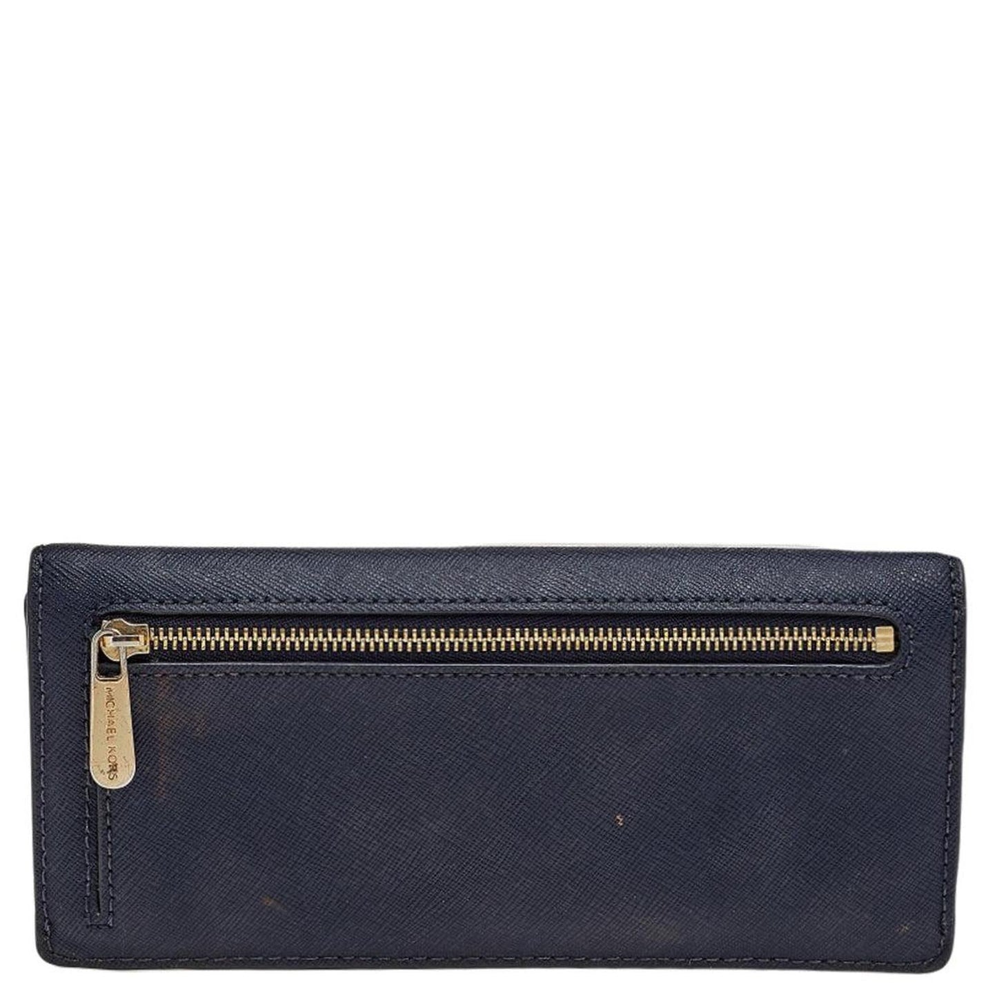 Michael Kors Navy Blue Saffiano Leather Jet Set Travel Flat Wallet..
