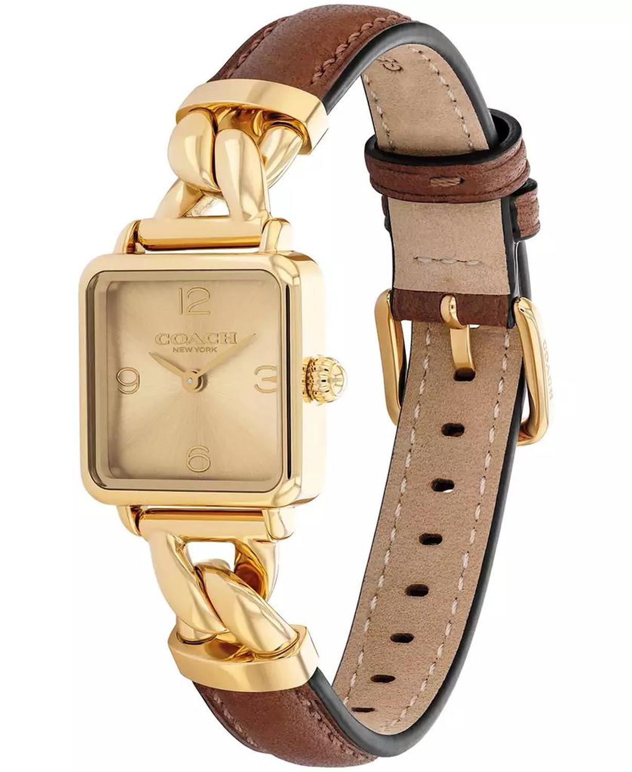 Women's Cass Gold Tone Stainless Steel and Saddle Leather Calfskin Strap Watch, 22mm