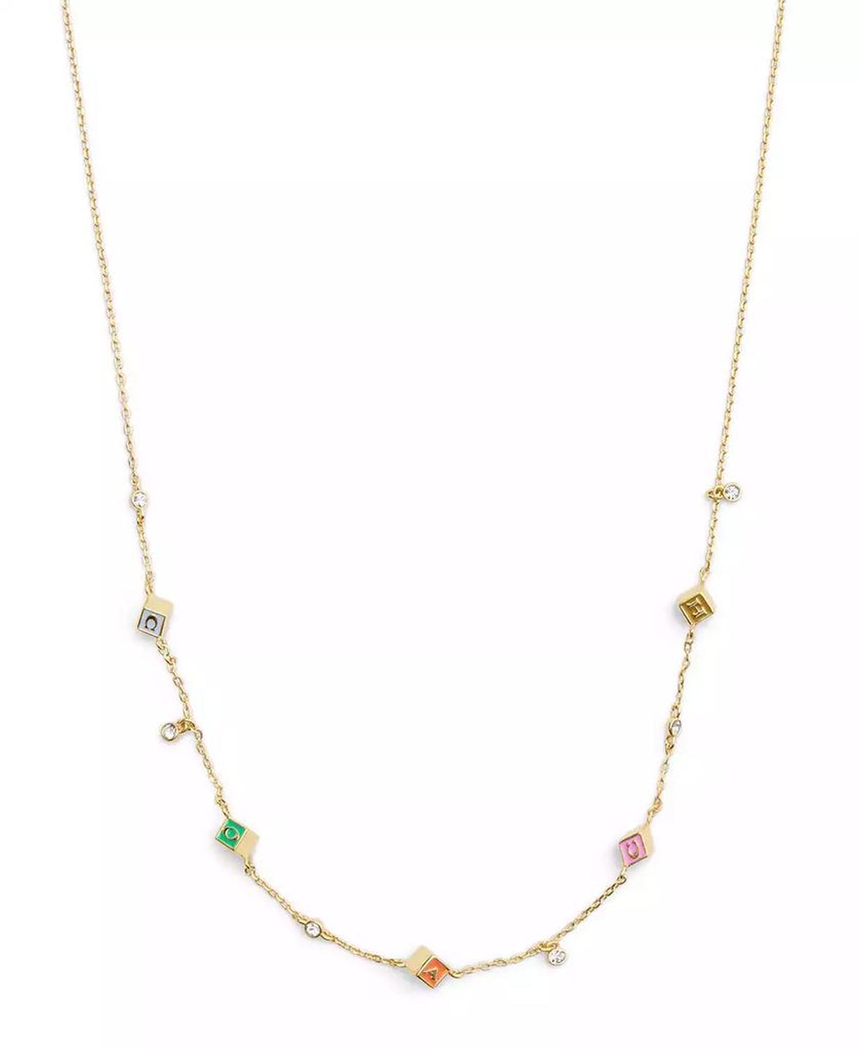 Faux Stone Signature Logo Enamel Cube Strand Necklace