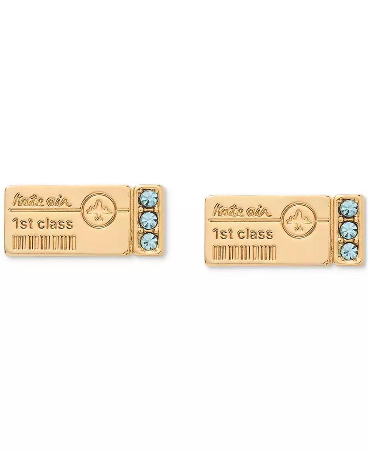 Gold-Tone Out of Office First Class Ticket Stud Earrings