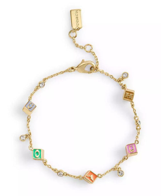 Faux Stone Signature Logo Enamel Cube Strand Bracelet