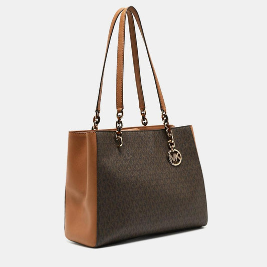 Michael Kors Tow Tone Signature Coated Canvas And Faux Leather Large Sofia Tote