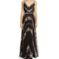 Notte Floral Sleeveless Pleated Chiffon Gown In Black