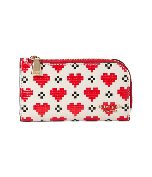 Devin Pixel Hearts Embossed Saffiano Leather Small Slim Bifold Wallet