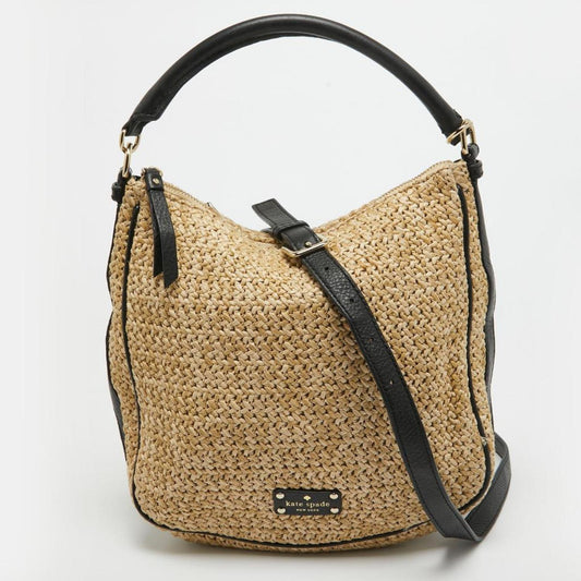 Kate Spade  Woven Straw And Leather Cobble Hill Hobo