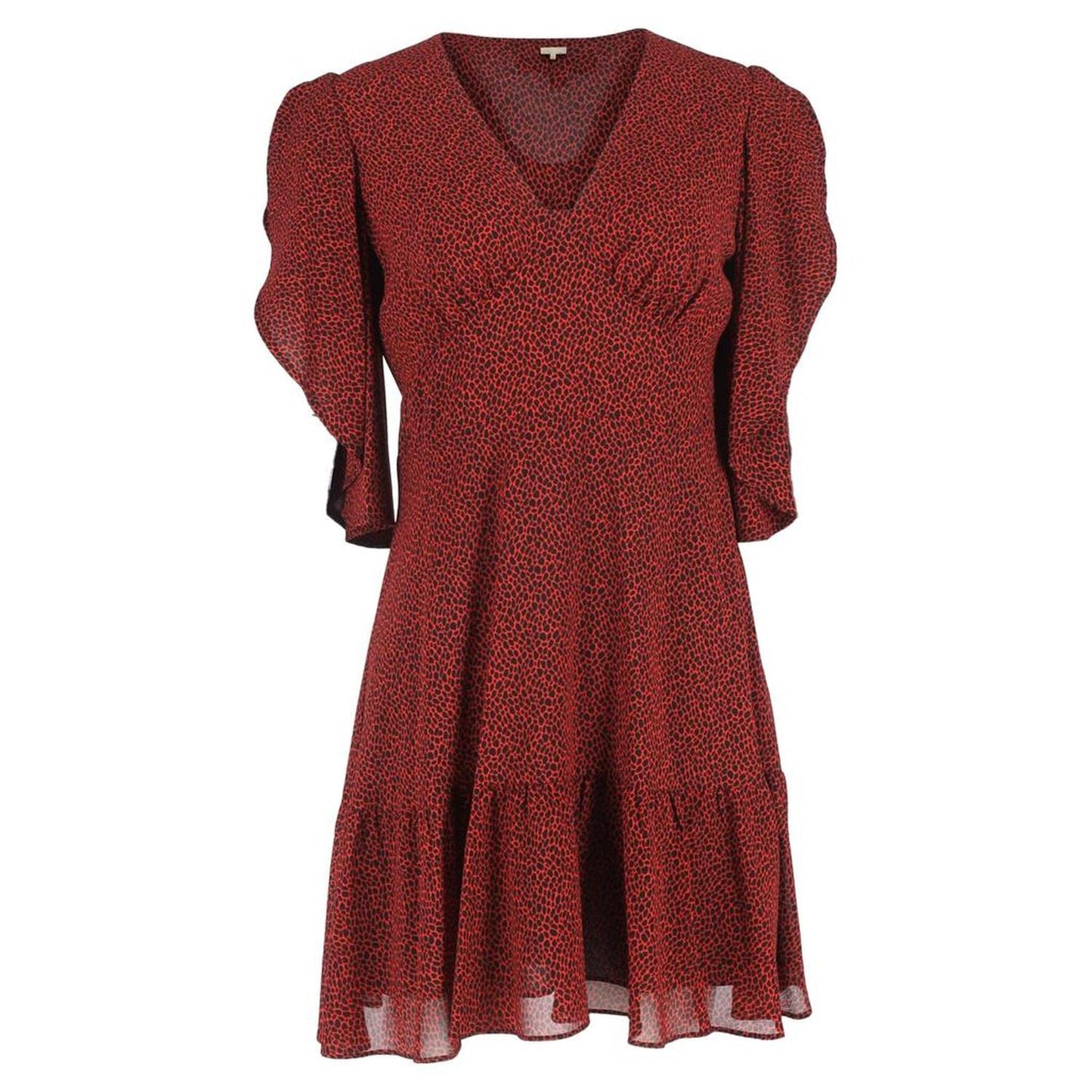 MICHAEL  Printed Cascade-Sleeve Mini Dress in Red Polyester