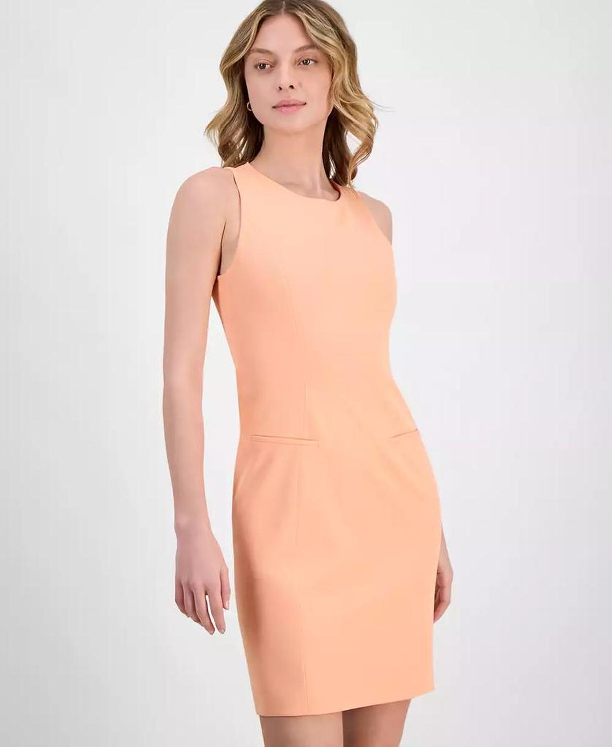 Women's Solid-Color Crewneck Sleeveless Bodycon Dress