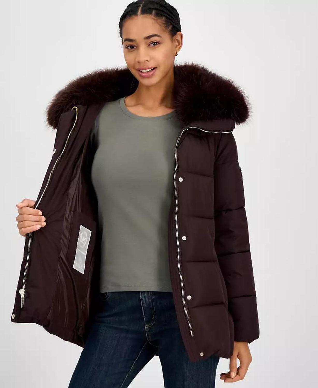 Women's Belted Hooded Faux-Fur-Collar Puffer Coat, Exclusively at Macy's