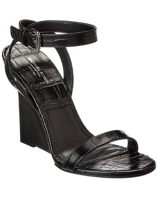 Claudia Croc-Embossed Leather Wedge Sandal