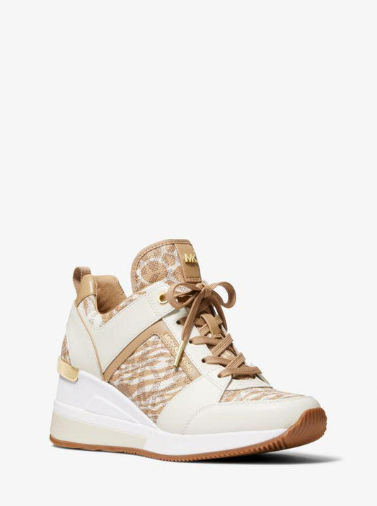 Georgie Animal Print Logo and Leather Trainer