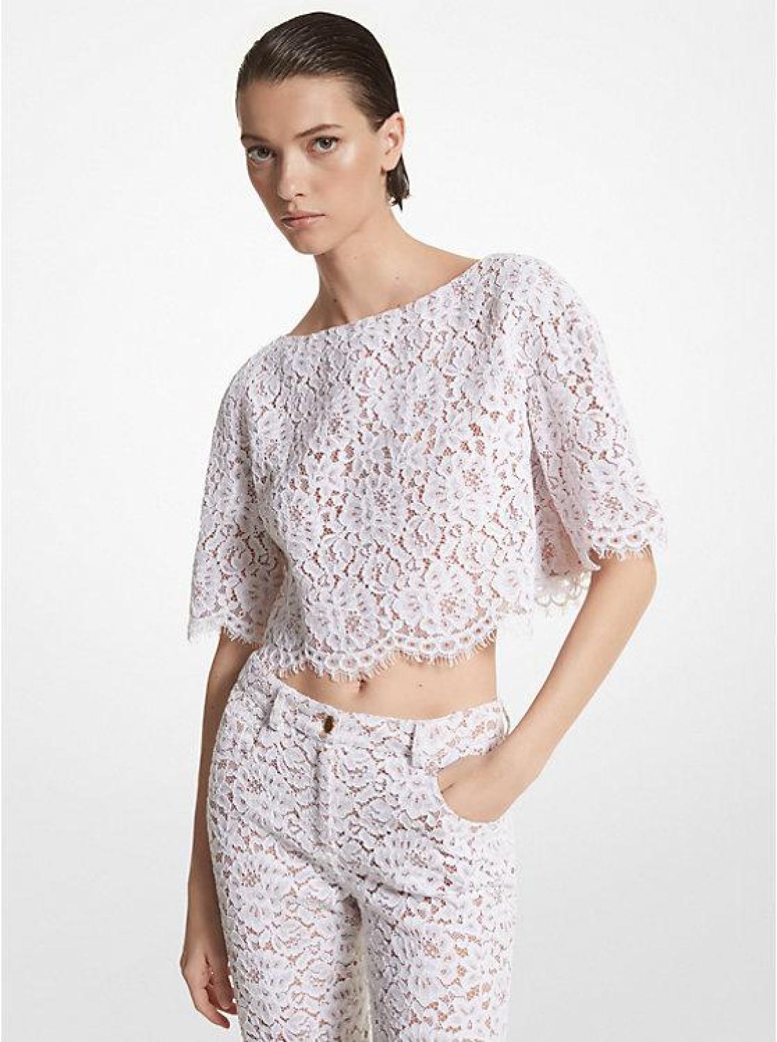 Floral Corded Lace Cropped Bateau Top