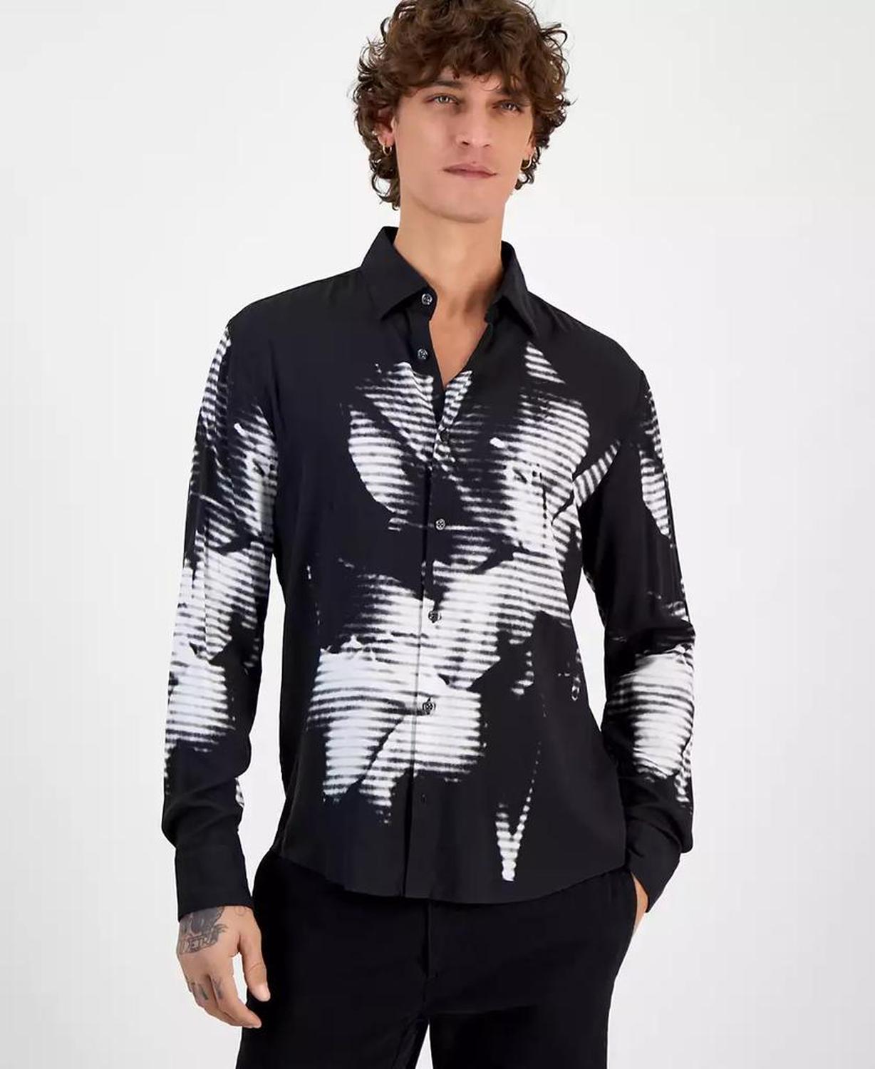 HUGO by Men's Ermo Slim-Fit Floral Check Button-Down Shirt