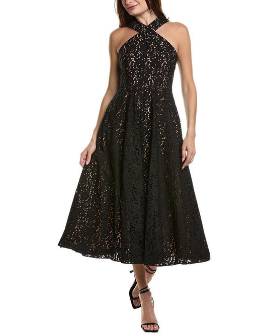 Spring Eyelet Silk-Lined Midi Dress