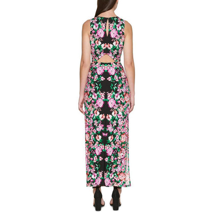 Womens Floral Print Tea Length Maxi Dress