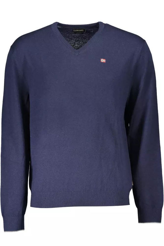 Napapijri Elegant Blue Wool V-Neck Sweater